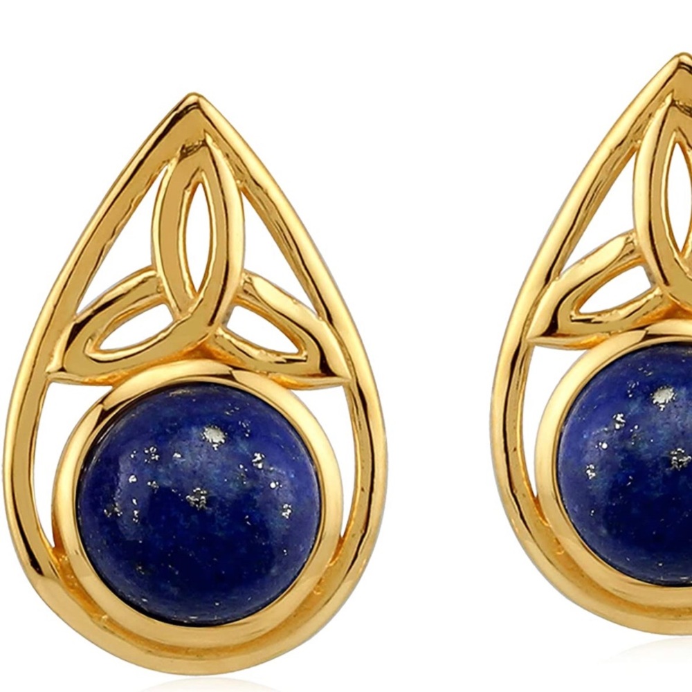 2.5 CW Lapis Lazuli Trinity Knot Sterling 925 Silver Yellow Gold Vermeil Post